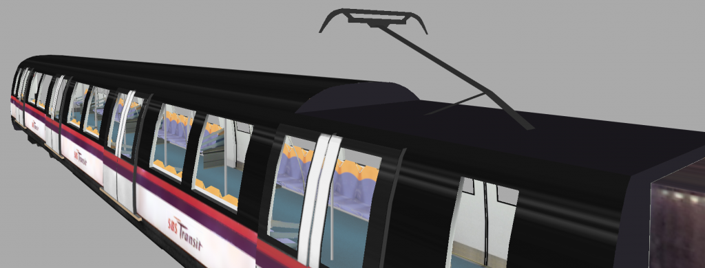 A pantograph on the Alstom Metropolis C751A train to receive power from the Overhead Catenary System