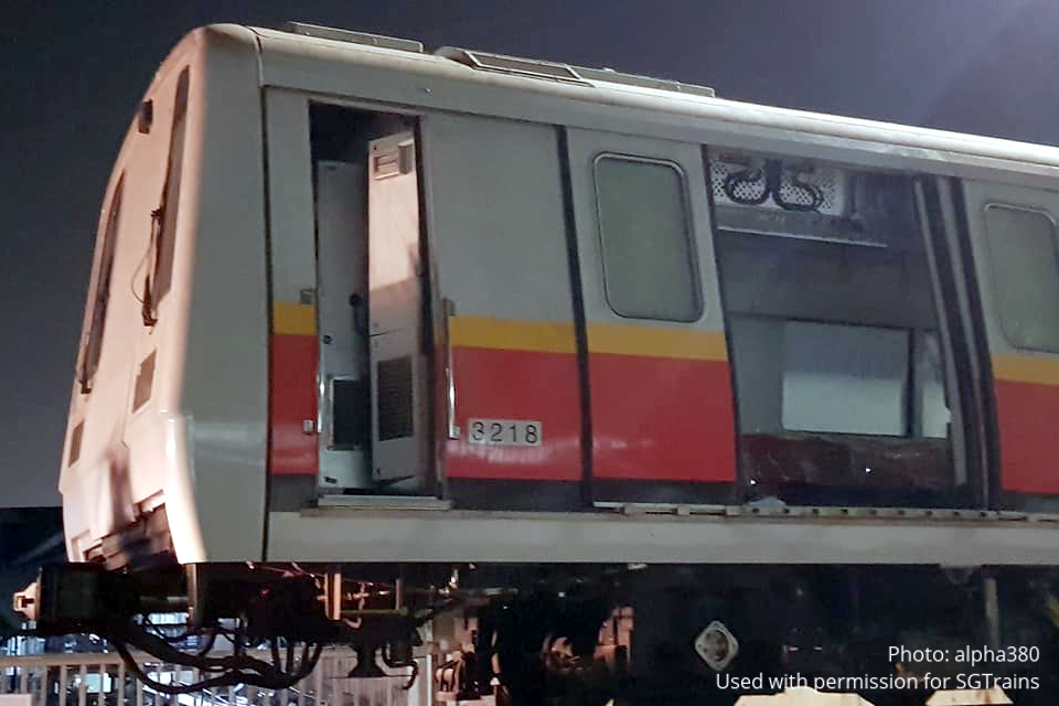 A refurbished Siemens C651 (SIE) train at a scrapyard in Tuas to be scrap. EMU 217/218