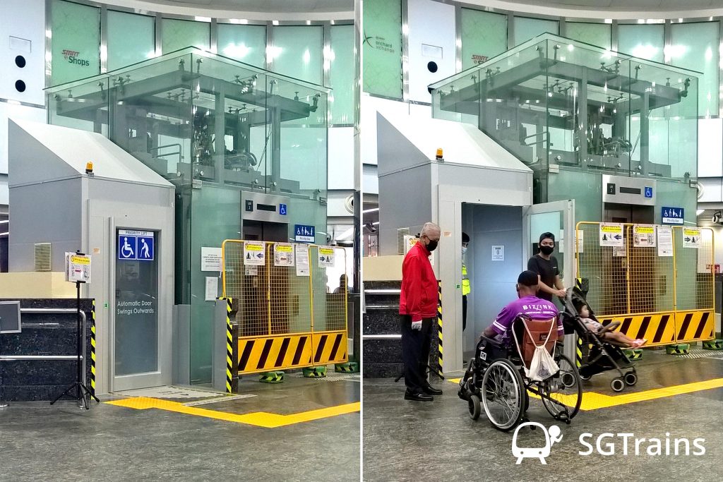 Temporary Passenger Lift installed at Orchard MRT station in preparation for the third stage of Thomson-East Coast Line (TEL3)