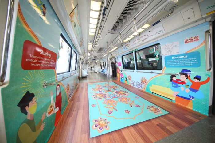"Little #FunFact nuggets can also be found all around the train for you to learn more about Hari Raya traditions on the go!" (Photo: LTA/Facebook)