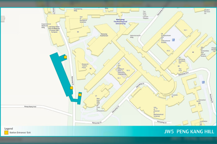 Location of JW5 "Peng Kang Hill" MRT station for the Jurong Region Line (JRL). (Image: LTA)