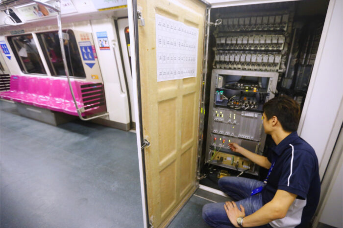 The Vehicle On-Board Controller (VOBC) of the Communications-Based Train Control (CBTC) signalling system installed in an MRT train. (Image: Ernest Chua/TODAY)