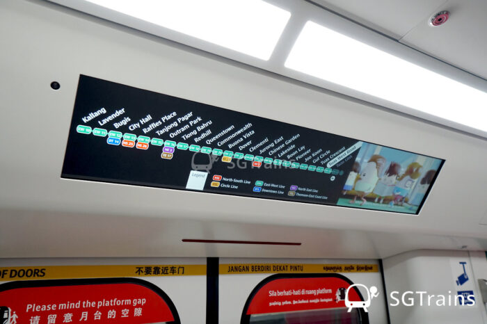 The Alstom Movia R151 trains come with refreshed dynamic route map displays above each train door that shows real-time information for commuters. (Image: SGTrains)