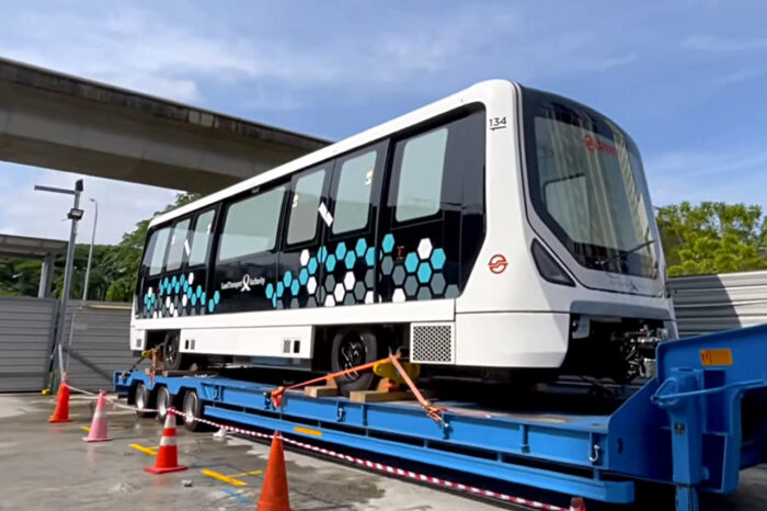 The exterior of the Alstom Innovia APM 300R (C801B) train for the Bukit Panjang LRT. (Image: Screengrab from LTA/YouTube)