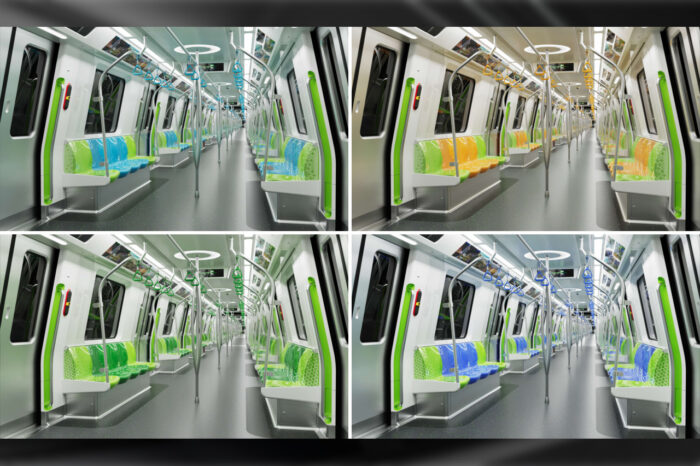 Choice of interior colours for the CR151 train. (Image: LTA)