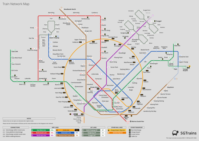 The Train Network Map since the opening of Thomson-East Coast Line Stage 4 on Jun 23, 2024. (Image: SGTrains Graphics)